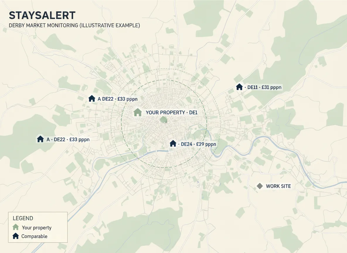 Illustrative map showing a property and comparable stays